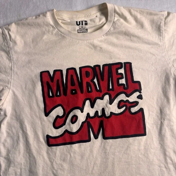 Uniqlo Marvel Comics‎ Jason Polan Beige Short Sleeve Shirt Men's Medium - Picture 2 of 8